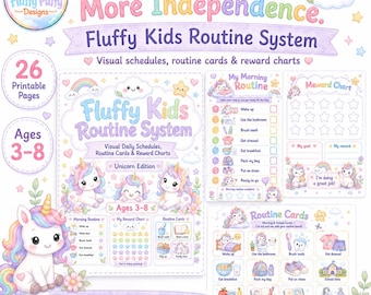Unicorn Kids Routine Chart Printable, Visual Schedule & Reward Chart, Ages 3-8