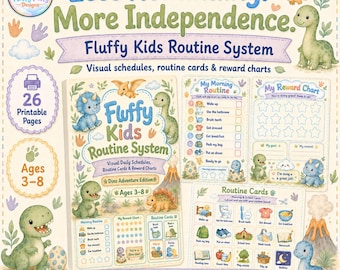 Dinosaur Kids Routine Chart Printable, Visual Schedule & Reward Chart, Ages 3-8