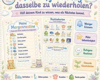 Routineplan Kinder Deutsch | Visueller Tagesplan, Morgenroutine, Routinekarten & Belohnungsplan | PDF zum Ausdrucken 3–8 Jahre