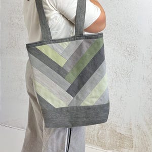 Upcycled denim tote bag, Reusable grocery bag, Practical shopping bag,  Gray & olive patchwork bag, One-of-a-kind everyday bag