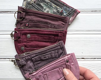 Upcycled denim coin purse small zipper wallet, Pocket pouch mini pocket organizer for small essentials