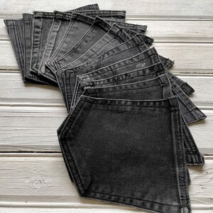 SET of 12 JEANS POCKETS, Upcycled Black and Dark Grey Detached Jeans Pockets for Diy Crafts, Reclaimed Back Pockets for Quilting and Sewing