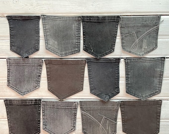 TASCHE IN DENIM GRIGIO, tasche in jeans staccate riciclate per lavori fai da te, set da 12 tasche in denim riciclato e recuperato per lavori di quilting e cucito