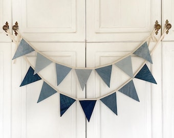 Denim garland, Blue bunting banner, Fabric pennant banner, Nursery wall decor, Baby shower banner, Rustic wedding decor