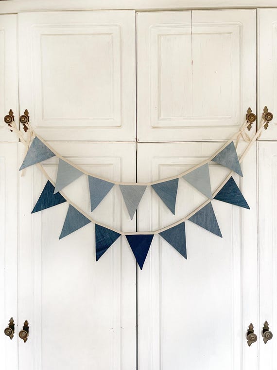 Denim garland, Blue bunting banner, Fabric pennant banner, Nursery wall decor, Baby shower banner, Rustic wedding decor
