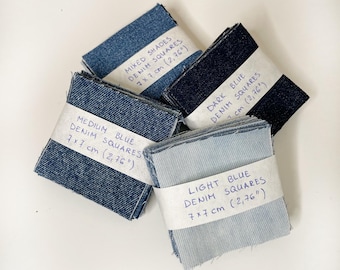 Upcycled Denim Squares: 20 Pre-Cut Jean Fabric Pieces (7x7cm)