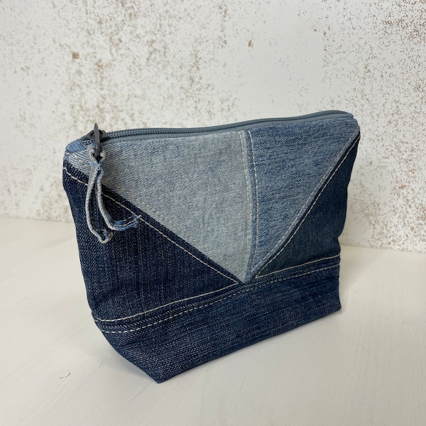 DENIM TOILETTAS, multifunctioneel zakje, blauwe cosmetische tas, etui, upcycled Slow Fashion Gift