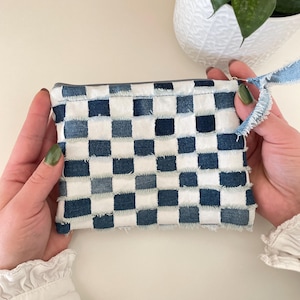 BOLSO DE VAQUERO CON CREMALLERA, Cartera para vaqueros sostenibles, Neceser artesanal, Mini bolso de viaje Mace Up, Regalo de Navidad para ella