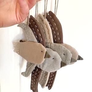 Denim Hanging Bird Set: Handmade Upcycled Fabric Decor
