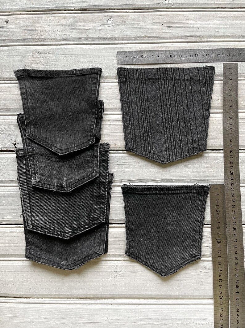 Note that the pockets are not new; they retain natural signs of wear from their original jeans, adding authenticity and texture to your creations.