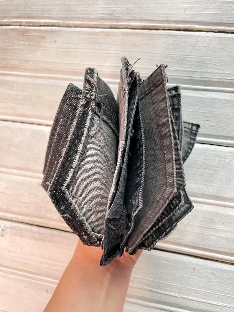 These pockets make excellent material for denim quilts, bags, rugs and other creations.