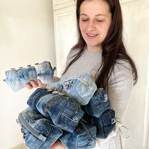 Trousse à crayons en DENIM, pochette à fermeture éclair recyclée, sac pour jean bleu, pochette à crayons écologique, couleur personnalisée, cadeau pour étudiant