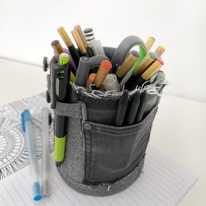 Upcycled Denim Pencil Holder: Metal Desk Organizer