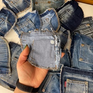 10/20/30 RECLAIMED DENIM Coin Pockets Set, Small Blue Jeans Pockets for Crafting, Quilting, Upcycling, Denim Scrap Pack