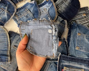 Monederos de mezclilla recuperada: paquete de retales de jeans azules reciclados
