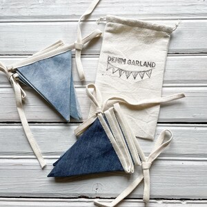 This denim pennant banner is ready to ship and will be dispatched in 1-3 business days.