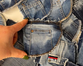 Set di tasche portamonete in denim: 10 tasche in jeans blu per lavori di quilting