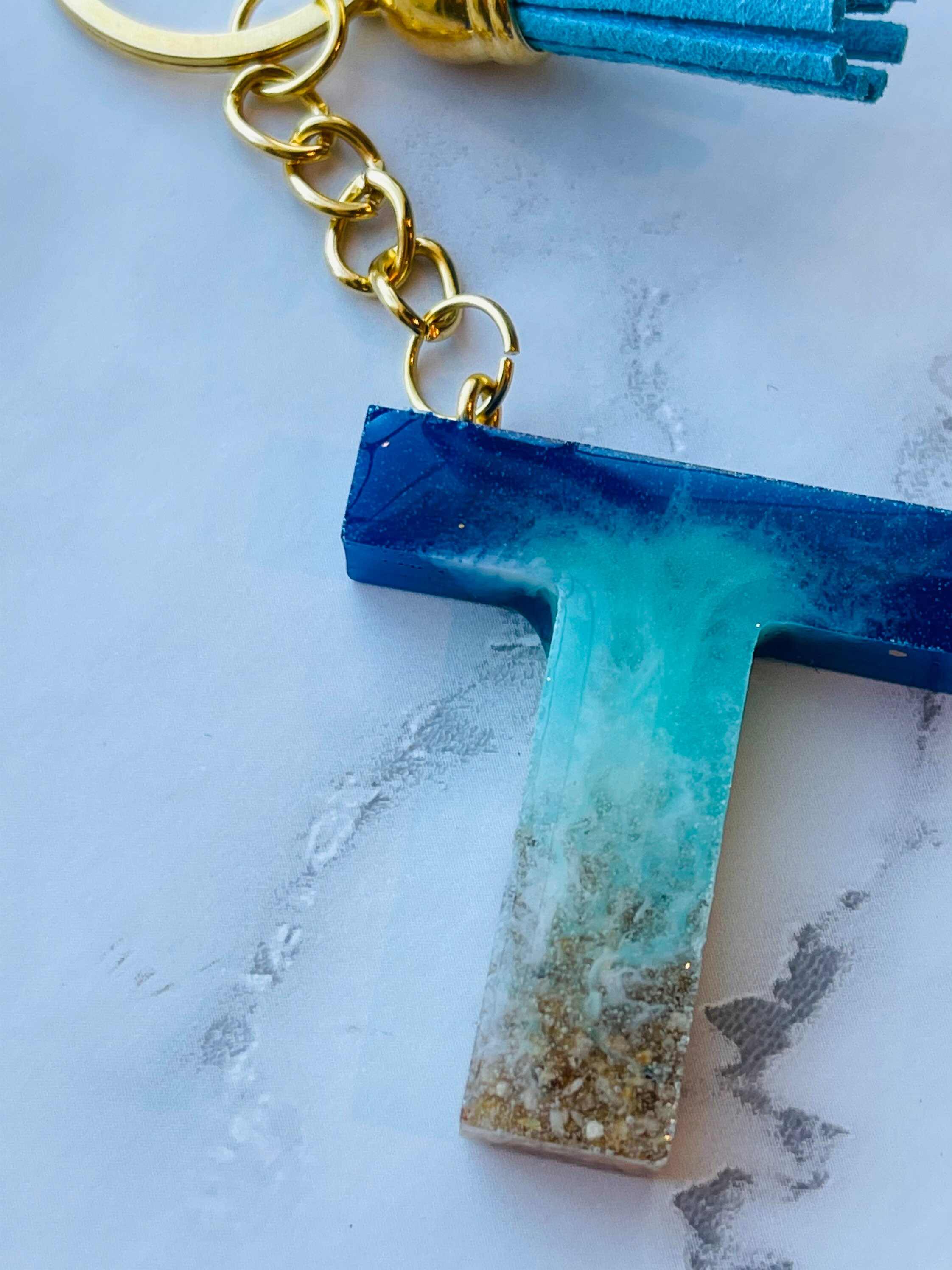 Gold Keychain - Collegiate Light Blue + White Tassel – Pieces of Me