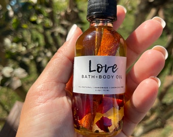 Love Body Oil, All Natural Bath + Body Oil, Crystal + Herbal Infundiert