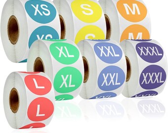Clothing Size Sticker Labels, 500pcs per roll,6 sizes 1