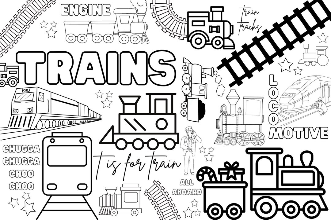 Huge Trains Coloring Poster for Kids, Adults -great for Family Time ...