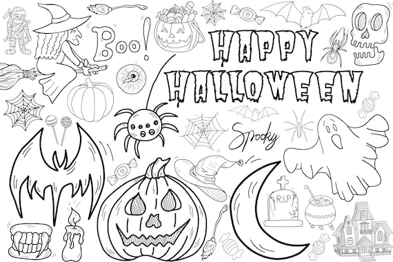 Huge Halloween Coloring Poster for Kids Adults great for - Etsy