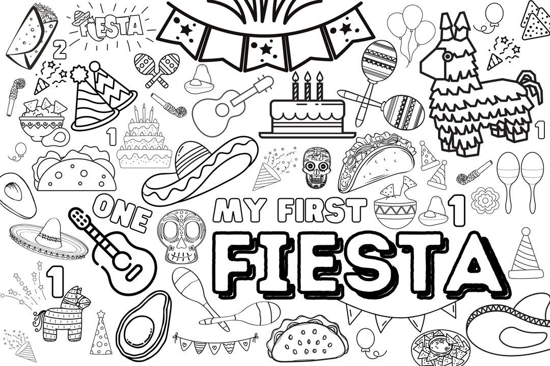 Huge First Fiesta Coloring Poster for Kids, Adults -great for Family