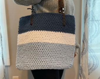 Bolso de mano de 3 colores / Bolso de hombro azul y blanco / Bolso de mano ecológico grande