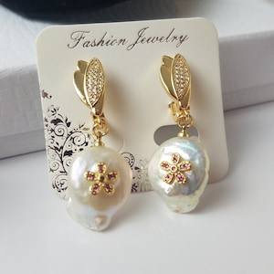 LARGE Baroque Pearl Drop Earrings, Fine Elegant Large Baroque Pearl Jewelry, Iridescent Baroque Pearl Earring, Special Occasion Gift
