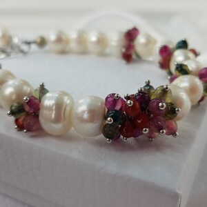Colorful Agate and Pearl, Pearl Bracelet, Statement Bracelet, Handmade Jewelry, Gift for Her