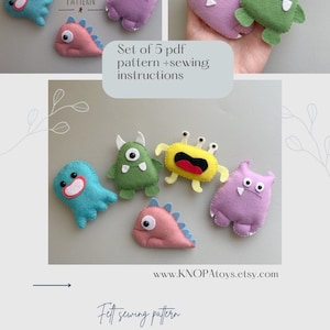 Set of 5 pdf plush sewing monsters pattern Fanny Felt Pattern monster easy follow monster plush Alien ornament Halloween kawaii Cute monster