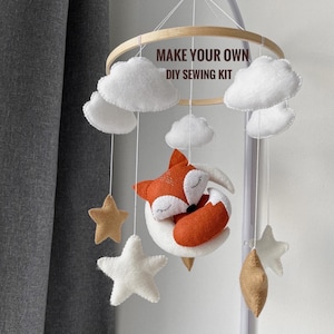 Make your own crib mobile baby DIY kit nursery mobile Baby shower favors Fox ornament felt craft supplies baby mobile  woodland DIY mobile