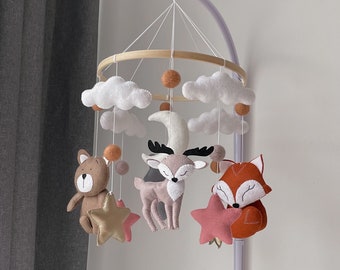 Waldtiere Baby Mobile Kinderzimmer Deko Baby Mädchen Kinderzimmer Mobile Filz Tiere Babyparty Idee Regenbogen Baby Willkommen Baby Geschenk