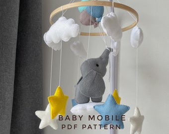 Elephant ornament felt pattern set of 4 PDF pattern elephant decor nursery mobile baby mobile pattern stuffed elephant plush pattern