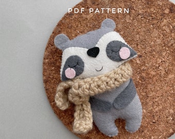 Raccoon PDF pattern, digital download raccoon, easy pattern raccoon,Fanny raccoon of felt, plush sewing pattern, woodland pattern toy