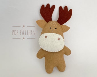 Felt Elk pattern, Felt Deer sewing pattern, deer PDF tutorial, elk plushies tutorial, deer ornaments, Christmas sewing pattern, felt elk