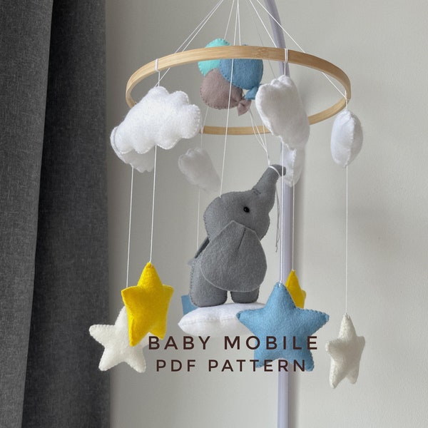 Elephant ornament felt pattern set of 4 PDF pattern elephant decor nursery mobile baby mobile pattern stuffed elephant plush pattern