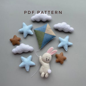 Bunny ornament pdf felt plush pattern Kawaii felt woodland animals baby mobile pattern nursery decor felt garland DIY bunny plushie pattern