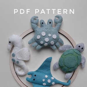 Set of 4 PDF Pattern , Sea animals PDF Pattern ,Felt sea toys , PDF Digital Download , Easy sew Pattern