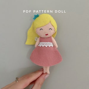 Easy Doll pattern of felt-Princess doll Pattern-Doll sewing pattern PDF-Instant Download-DIY feltDoll-Hand made nursery Decor with Doll
