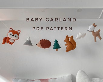 Felt garland PDF pattern woodland animals ornaments fox plush pattern DIY baby nursery decor kawaii plush woodland seamless pattern