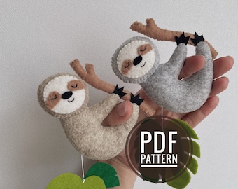 Paresseux ornement PDF motif feutre doudou tutoriel paresseux couture tutoriel drôle ornement bébé mobile motif kawaii peluche bricolage modèle feutre jouet