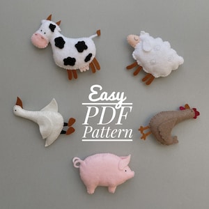 Set of 5 PDF Pattern, PDF Pattern Pets, Farm Animals PDF Digital Pattern, Sewing pattern Farm animals, Embroidery toys of felt