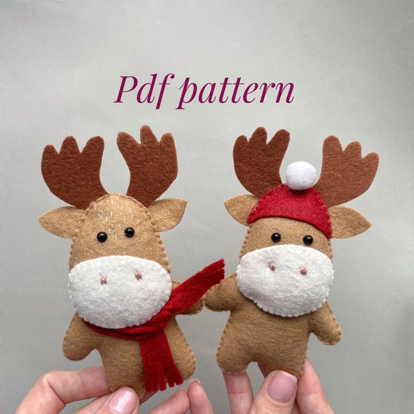 Elk ornament PDF pattern felt Christmas ornaments woodland animals plushie pattern deer decor nursery polar animals pattern
