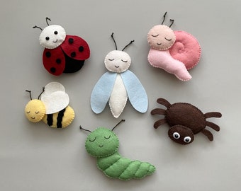 Set of 6 pdf felt pattern butterfly ornament insect kawaii plush pattern ladybug felt animals garden ornament cute plush bee moth plush