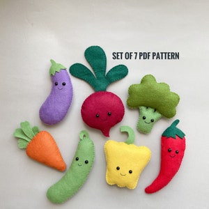 Set of 7 Vegetables Pattern, Easy PDF sewing pattern, Play food Digital Download,Handmade gift for Kids,Play vegetables, Pretend food