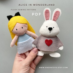 Alice in Wonderland pdf felt pattern plushie baby nursery pattern kawaii plushie pattern Alice and bunny plush baby girl ornament Alice
