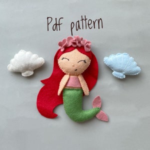 Set of 2 pdf pattern mermaid doll felt ornament mermaid decor nursery kawaii plush felt little mermaid pattern plushie seamless pattern