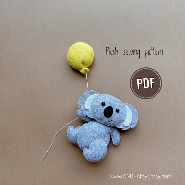 Koala plush sewing pdf felt pattern miniature animals koala bear kawaii plush felt animals tutorial baby mobile pattern handmade plush