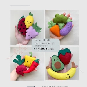 Felt sewing food pattern vegetables plush fruit stuffed pattern kawaii plush play food kitchen avocado ornament plush sewing pattern